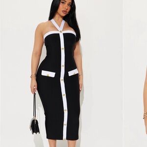 Elegant Black and White Halter bandage Dress